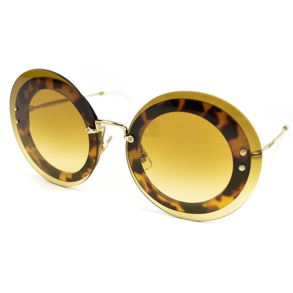 MIU MIU "Reveal": Gold, Metal & Tortoise Brown "Runway" Sunglasses (o) - Picture 1 of 12